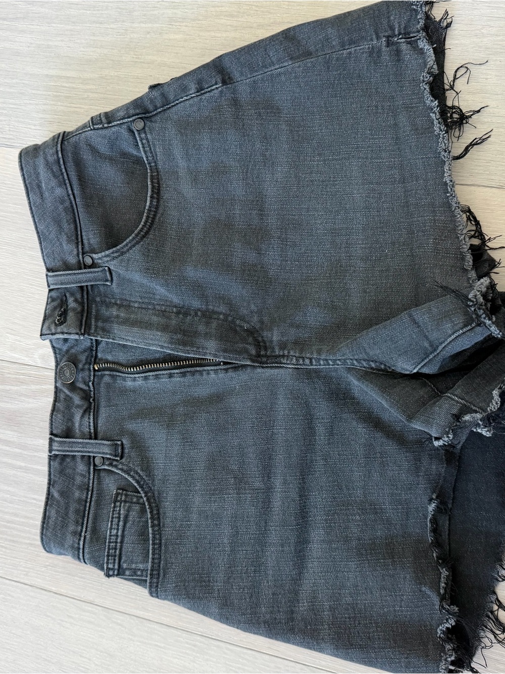 PAIGE Charcoal Frayed Hem Denim Shorts